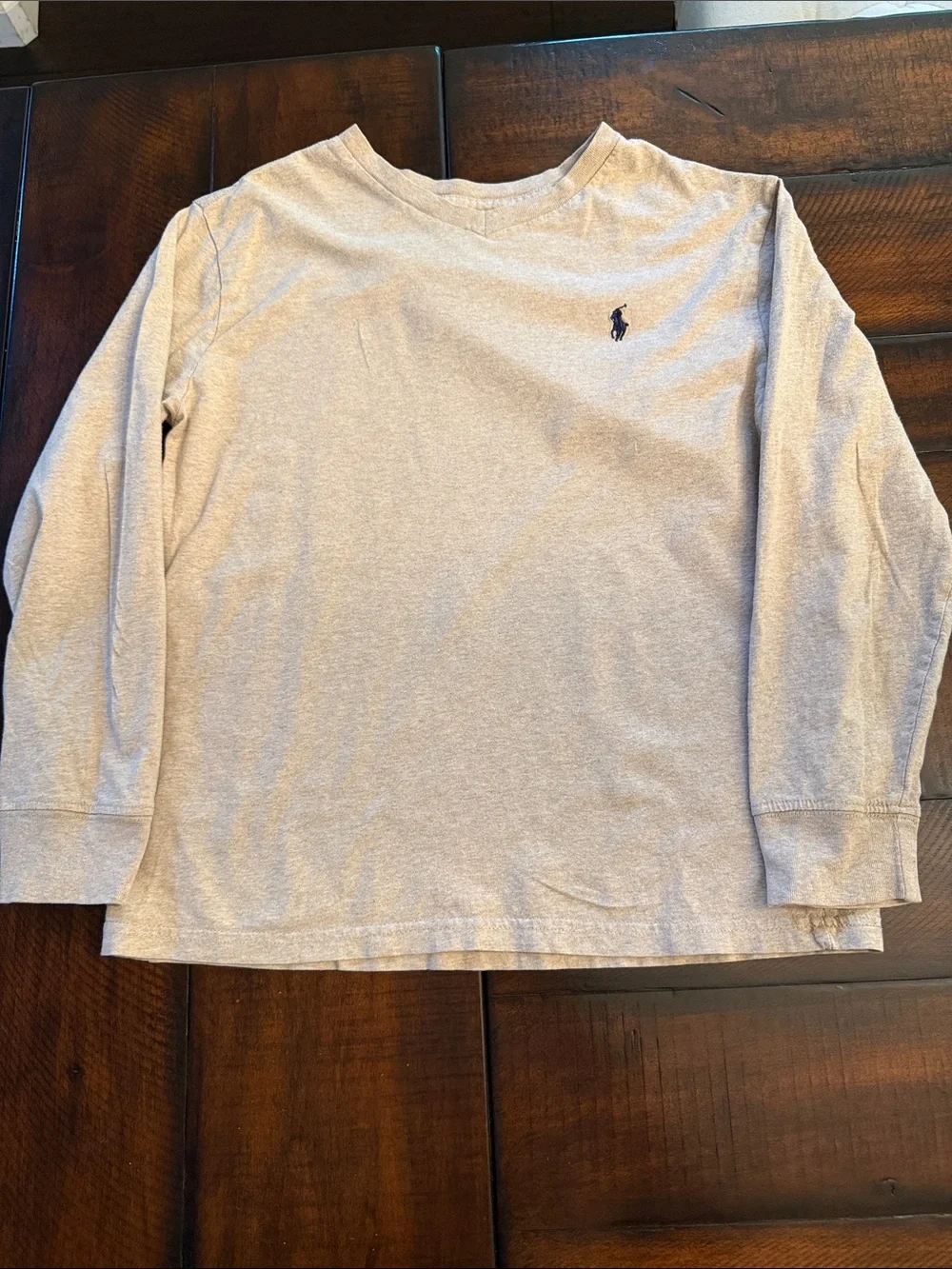Ralph Lauren Kids Long Sleeve Crewneck Tee - Heather Light Gray with Navy Pony